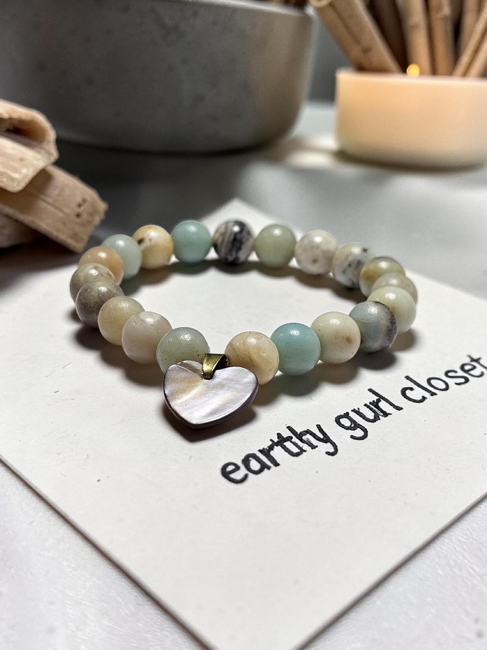 Natural Beaded Heart Charm Bracelet - Multicolor